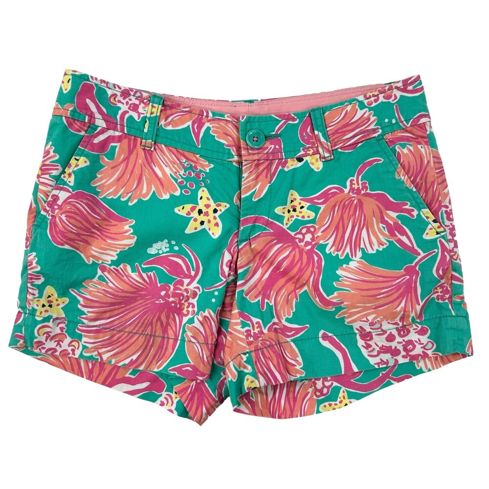 Lilly Pulitzer Lagoon Green Shadow Ocean Print Callahan Chino Short Womens 0